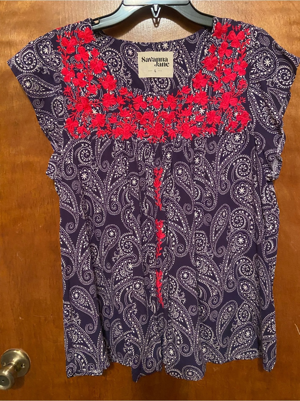 Savanna Jane Embroidered Flutter Sleeve Top